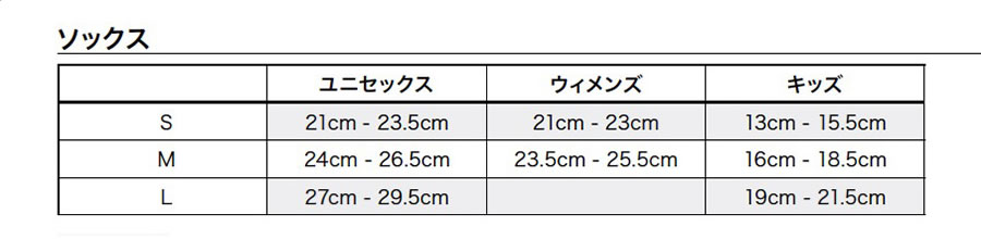 スマートウール　サイズ表